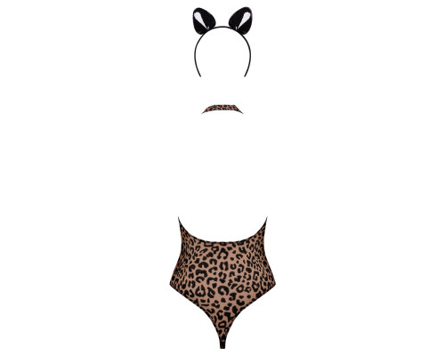 Еротичний костюм леопарда Obsessive Leocatia teddy L/XL, боді, обруч з вушками