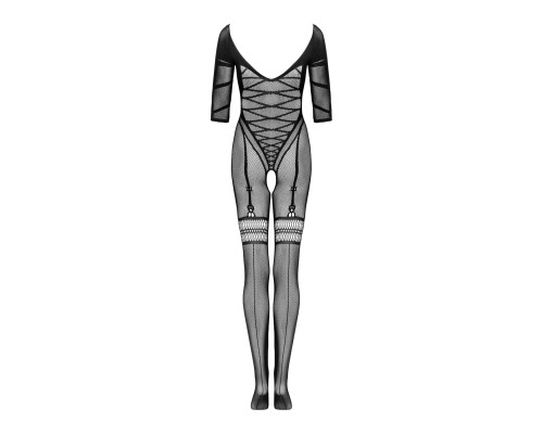 Сітчастий бодістокінг з імітацією підв’язок Obsessive Bodystocking G329 XL/XXL, black, з доступом
