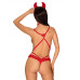 Еротичний костюм чортика зі стреп Obsessive Evilia teddy red S/M, боді, чокер, накладки на соски, обруч з ріжками