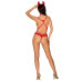 Еротичний костюм чортика зі стреп Obsessive Evilia teddy red S/M, боді, чокер, накладки на соски, обруч з ріжками