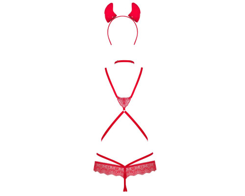 Еротичний костюм чортика зі стреп Obsessive Evilia teddy red L/XL