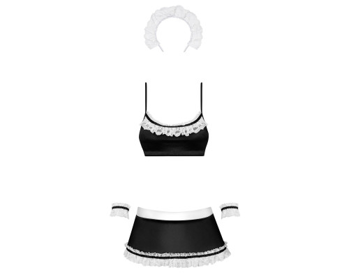 Атласний еротичний костюм покоївки Obsessive Maid set S/M, black, 5 предметів