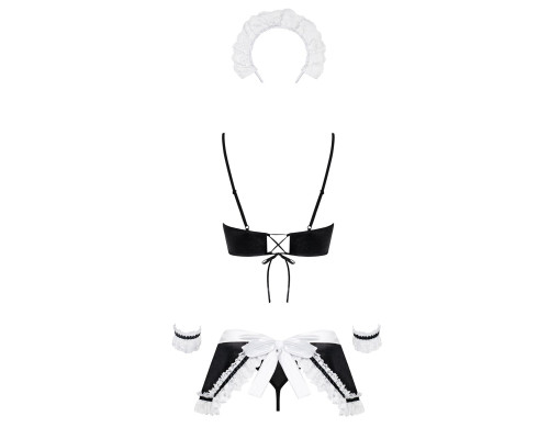 Атласний еротичний костюм покоївки Obsessive Maid set S/M, black, 5 предметів