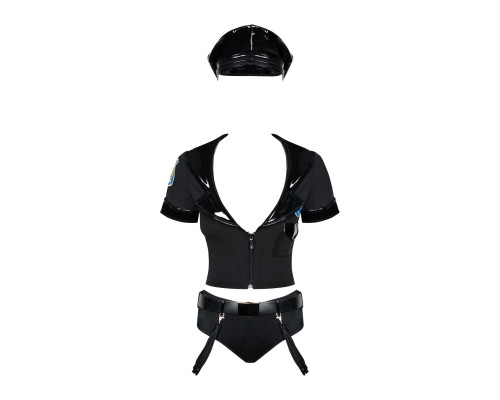 Еротичний костюм поліцейського Obsessive Police set S/M, black, топ, шорти, кепка, пояс, портупея