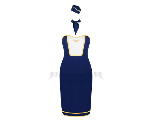 Еротичний костюм стюардеси Obsessive Stewardess uniform M/L, blue, сукня, пілотка, шарф, манжети