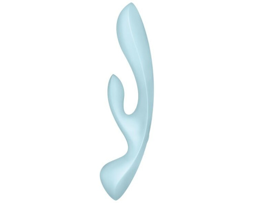 Двосторонній вібратор-кролик Satisfyer Triple Oh Light Blue, 3 мотори, руків’я-масажер