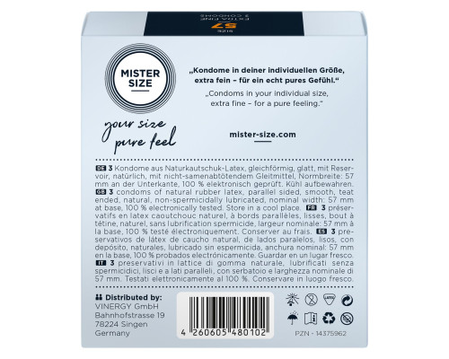 Презервативи Mister Size - pure feel - 57 (3 condoms), товщина 0,05 мм
