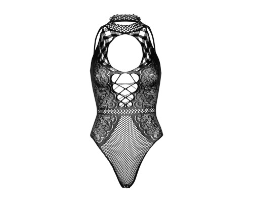 Leg Avenue Net and lace halter bodysuit OS Black