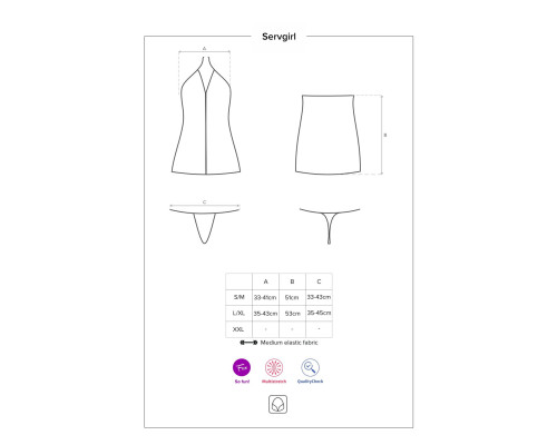 Еротичний костюм покоївки Obsessive Servgirl costume S/M, халат, стрінги, фартух, обруч