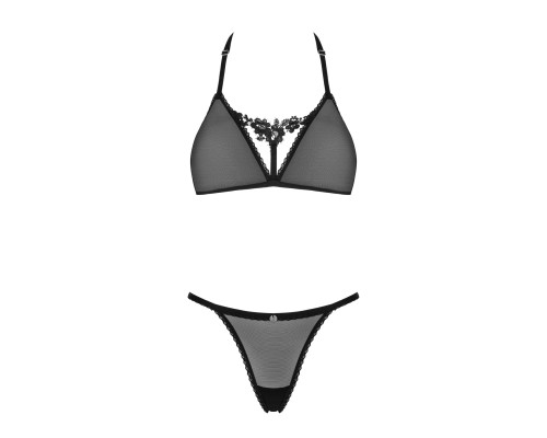 Напівпрозорий комплект Obsessive Celia Noir 2-pcs set XL/2XL, бюстгальтер, стрінги