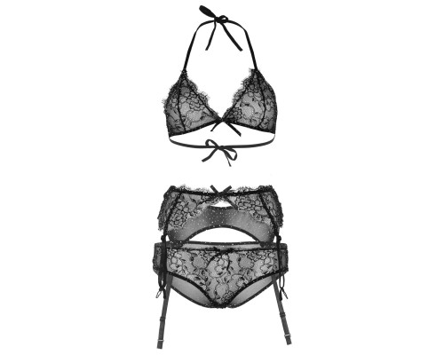 Мереживний комплект зі стразами Leg Avenue Bright Lights Rhinestone L (трусики, бра, пояс для панчіх