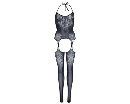Еротичний бодістокінг Leg Avenue Jacquard net Black, імітація панчіх, відкритий доступ, one size