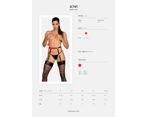 Гартери Obsessive A741 garter belt black O/S, штучна шкіра