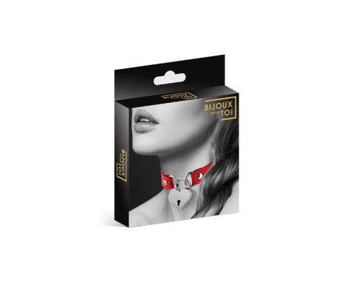 Чокер з замочком-сердечком Bijoux Pour Toi - HEART LOCK Red, екошкіра
