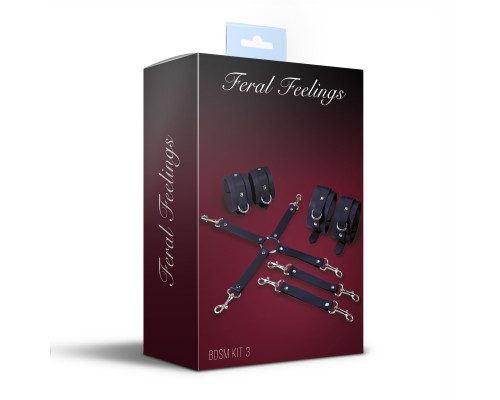 Набір для БДСМ Feral Feelings BDSM Kit 3 Black, наручники, поножі, хрестовина