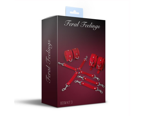 Набір для БДСМ Feral Feelings BDSM Kit 3 Red, наручники, поножі, хрестовина