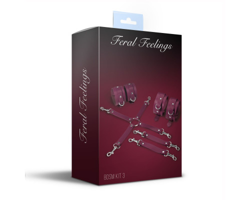 Набір для БДСМ Feral Feelings BDSM Kit 3 Burgundy, наручники, поножі, хрестовина