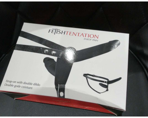 Двойной страпон Fetish Tentation Strap-On with Double Dildo Black (мятая упаковка)