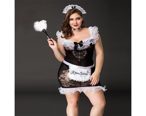 Костюм покоївки JSY «Слухняна Ельма» Plus Size Black, сукня, фартух, головний убір покоївки