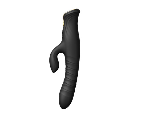 Пульсатор-кролик з вібрацією Zalo Mose Obsidian Black, нагрівання до 42°, кристал Swarovski