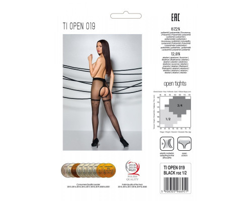 Колготки з відкритим доступом, імітація панчіх Passion TIOPEN 019 black 1/2 (20 den)