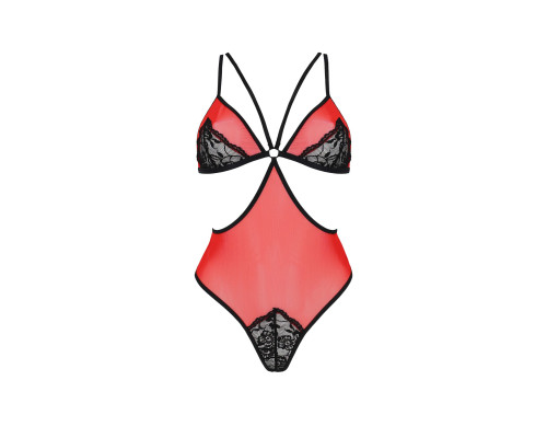 Напівпрозоре боді з мереживом Passion PEONIA BODY XXL/XXXL red
