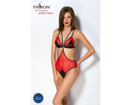 Напівпрозоре боді з мереживом Passion PEONIA BODY XXL/XXXL red