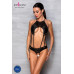 Боді з відкритим доступом Passion TASMINA BODY L/XL black, екошкіра, шнурівки, ажурні мережива
