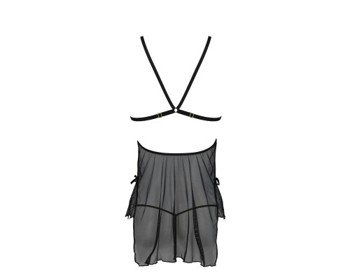 Сорочка Passion DELIENA CHEMISE S/M black, стрінги із заниженою талією
