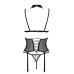 Корсет з відкритими грудьми Passion DOMINICA CORSET S/M beige, пажі для панчіх, стрінги