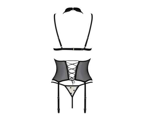 Корсет з відкритими грудьми Passion DOMINICA CORSET XXL/XXXL beige, пажі для панчіх, стрінги