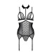 Корсет з відкритими грудьми Passion DOMINICA CORSET L/XL black, пажі для панчіх, стрінги