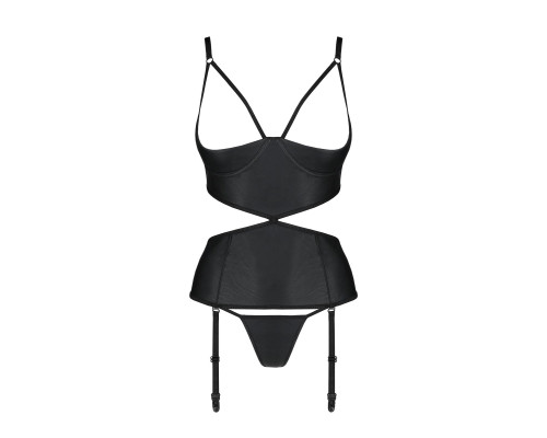 Корсет з відкритими грудьми Passion JANNIES CORSET S/M black, стрінги в наборі