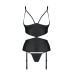 Корсет з відкритими грудьми Passion JANNIES CORSET XXL/XXXL black, стрінги в наборі