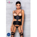 Корсет з відкритими грудьми Passion JANNIES CORSET XXL/XXXL black, стрінги в наборі