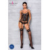 Корсет зі шнурівкою Passion NESSY CORSET S/M black, стрінги з відкритим доступом, пажі для панчіх