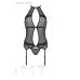 Корсет з пажами Passion SATARA CORSET L/XL black, стрінги, мереживо, застібки спереду та ззаду