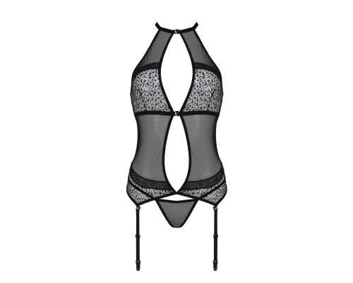 Корсет з пажами Passion SATARA CORSET S/M black, стрінги, мереживо, застібки спереду та ззаду