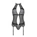 Корсет з пажами Passion SATARA CORSET S/M black, стрінги, мереживо, застібки спереду та ззаду