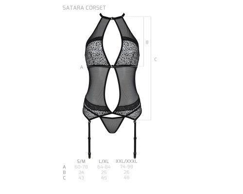 Корсет з пажами Passion SATARA CORSET L/XL red, стрінги, мереживо, застібки спереду та ззаду