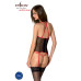 Корсет з пажами Passion SATARA CORSET XXL/XXXL red, стрінги, мереживо, застібки спереду та ззаду