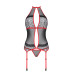 Корсет з пажами Passion SATARA CORSET XXL/XXXL red, стрінги, мереживо, застібки спереду та ззаду