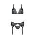 Комплект з відкритим доступом Passion DELIENA SET L/XL black, ліф, стрінги, пояс для панчіх