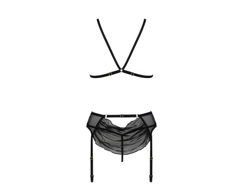 Комплект з відкритим доступом Passion DELIENA SET S/M black, ліф, стрінги, пояс для панчіх