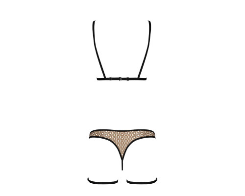 Еротичний комплект спідньої білизни Passion GABI SET L/XL beige, трусики з гартерами