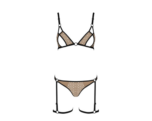 Еротичний комплект спідньої білизни Passion GABI SET S/M beige, трусики з гартерами