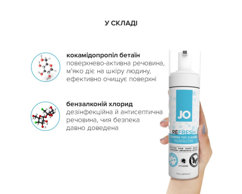 М’яка пінка для очищення іграшок JO REFRESH (207 мл) дезінфікує, проникає глибоко