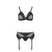Комплект білизни Passion NESSY SET L/XL black, бюстгальтер, пояс для панчіх, стрінги