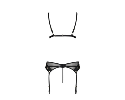 Комплект білизни Passion NESSY SET S/M black, бюстгальтер, пояс для панчіх, стрінги