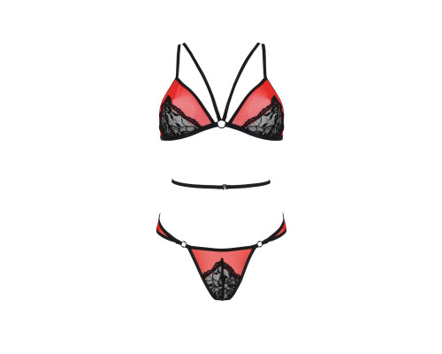 Комплект білизни Passion PEONIA SET L/XL red, бра, трусики